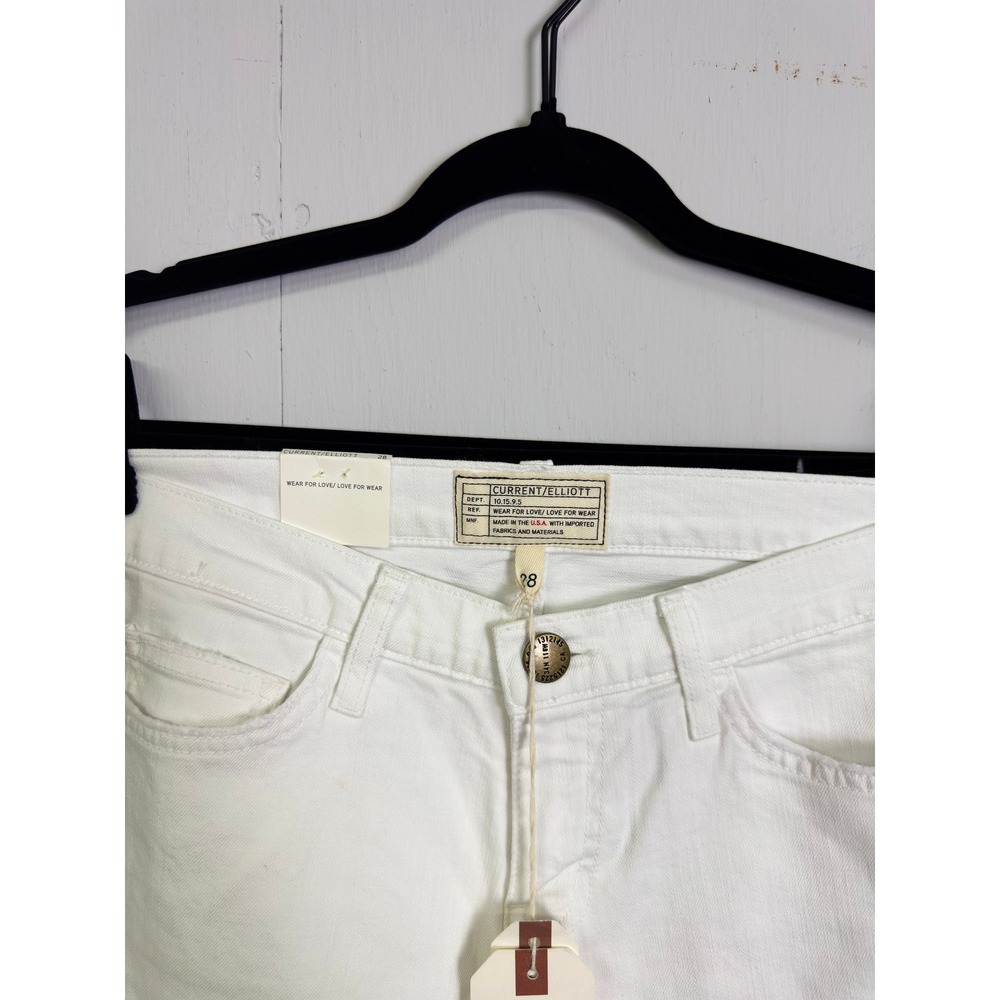 NWT CURRENT/ELLIOTT The Stiletto White Distressed Skinny Jeans Raw Hem Size 28 - Picture 7 of 8